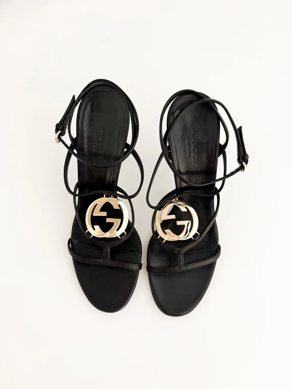 GUCCI ブラック ウェッジヒールサンダル 36 Gucci Vintage Black Leather 